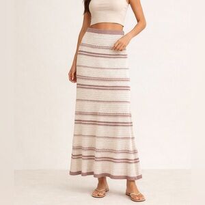 Freshman Cream and Mauve Striped Crochet Maxi Skirt